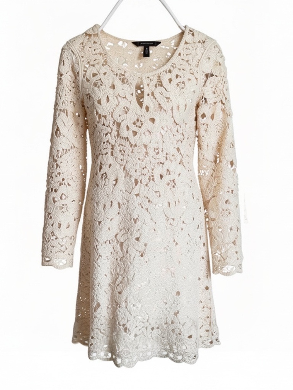 BCBGMaxAzria Cream Crochet Bell Sleeve Tunic Dress